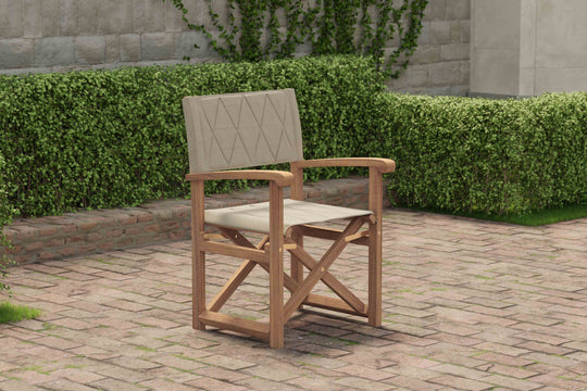 Folding Teak Directors Chair in Papyrus Side Front View