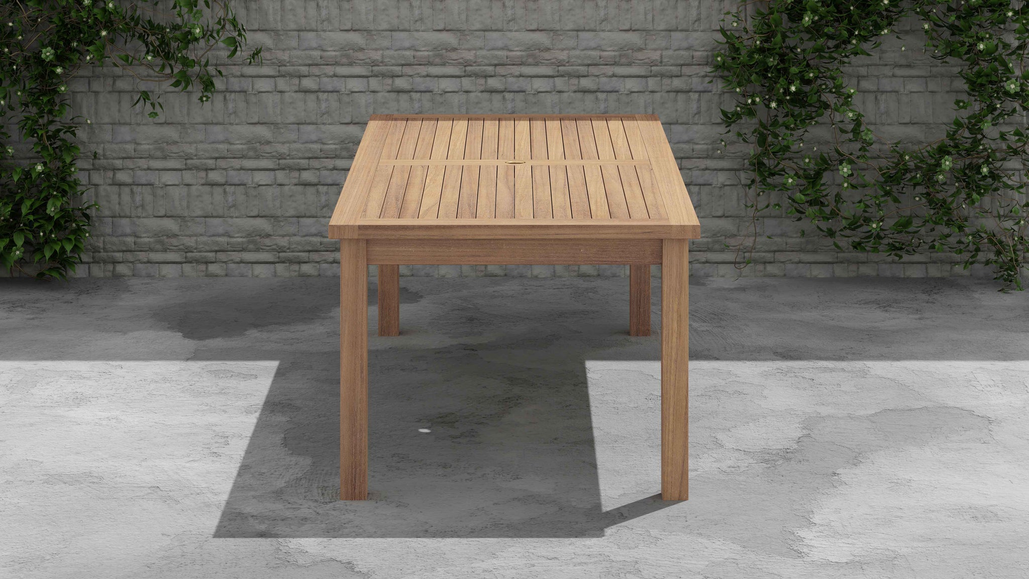 100 x 200cm Teak Fixed Rectangular Garden Table End View