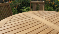Teak Fixed Round Garden Table detailing table top