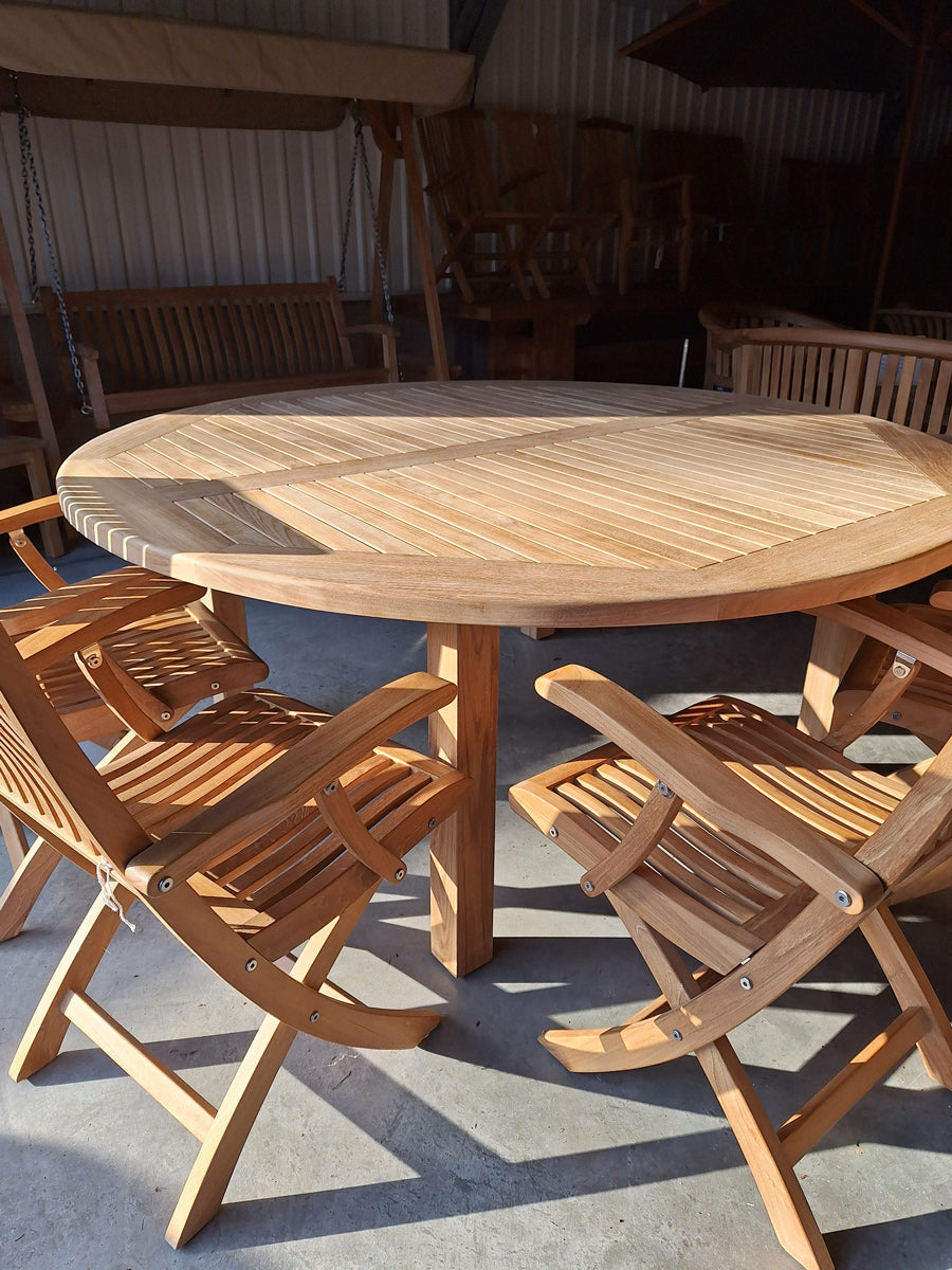 Teak Fixed Round Garden Table with Ripon Carver Chairs