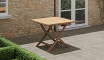 Square Folding Teak Garden Table Front Angled View