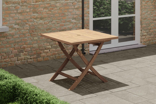 Square Folding Teak Garden Table Front Angled View