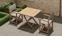 Square Teak Folding Table  with Directors chairs Overhead Perspective