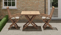 Square Teak Folding Table with  Lincoln Carver Chairs Side View