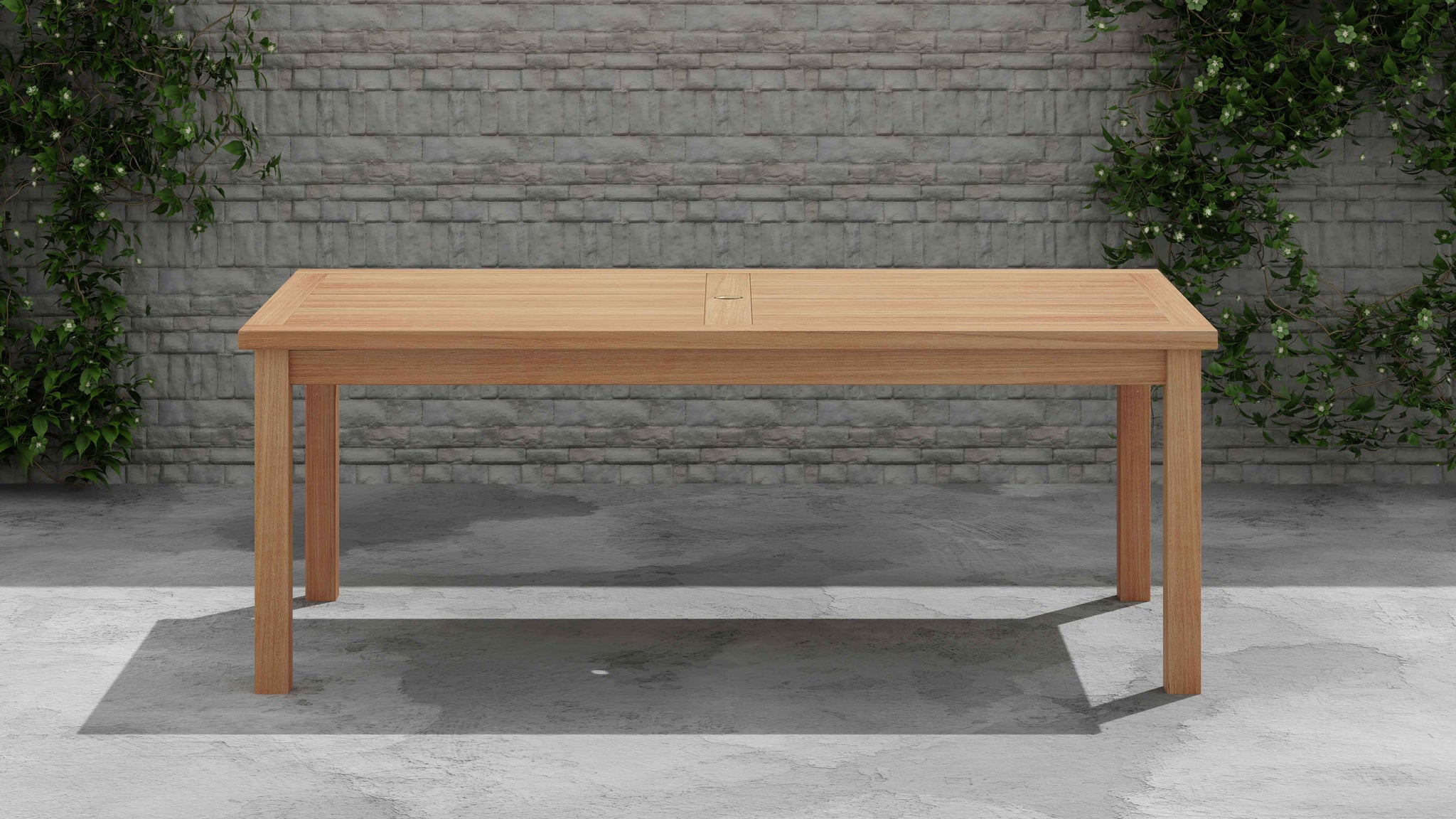 100 x 200cm Teak Fixed Rectangular Garden Table Front View