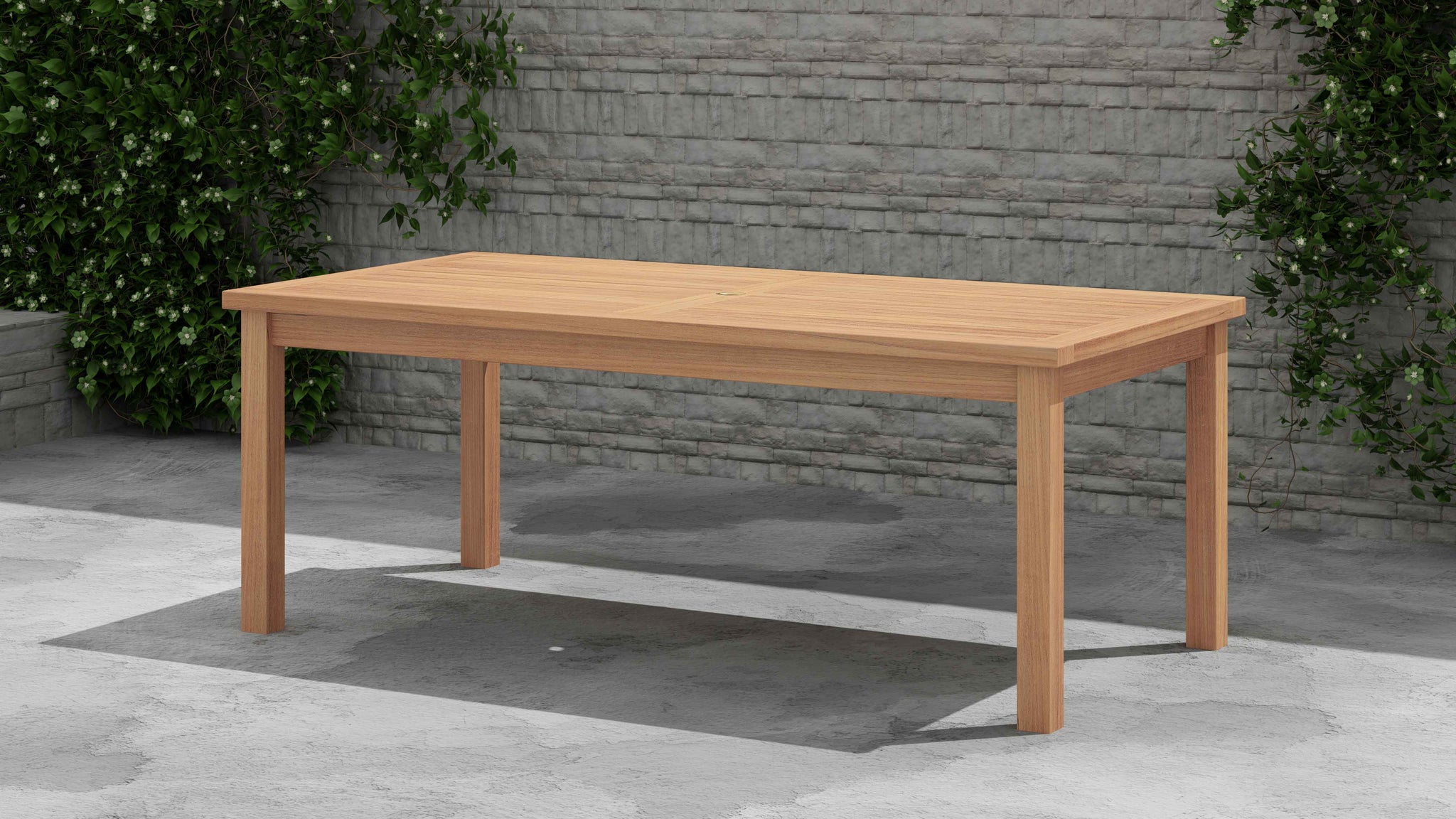 100 x 200cm Teak Fixed Rectangular Garden Table Front Angled View