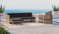 Buckingham Outdoor Modular Furniture Set Showing 3 Seater Sofa, Footstool and Lounge Armchair in Taupe