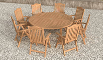 Teak Fixed Round Table with Lymington Recliner Chairs Elevated View