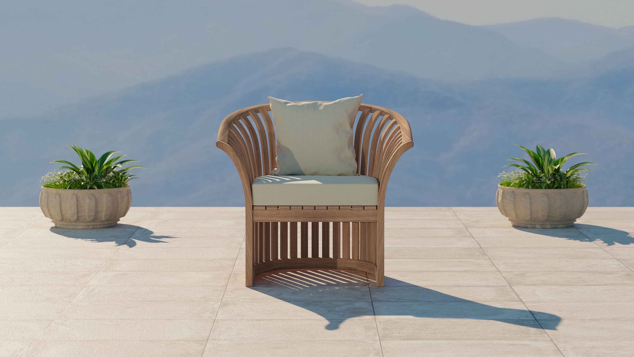 Ascot Teak Lounge Armchair with Cushions Front View