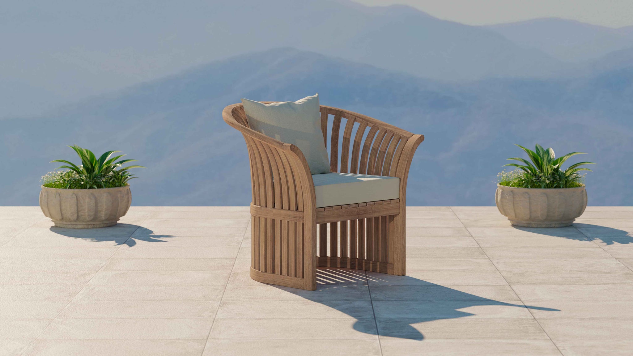 Ascot Teak Lounge Armchair with Cushions Front Angled View