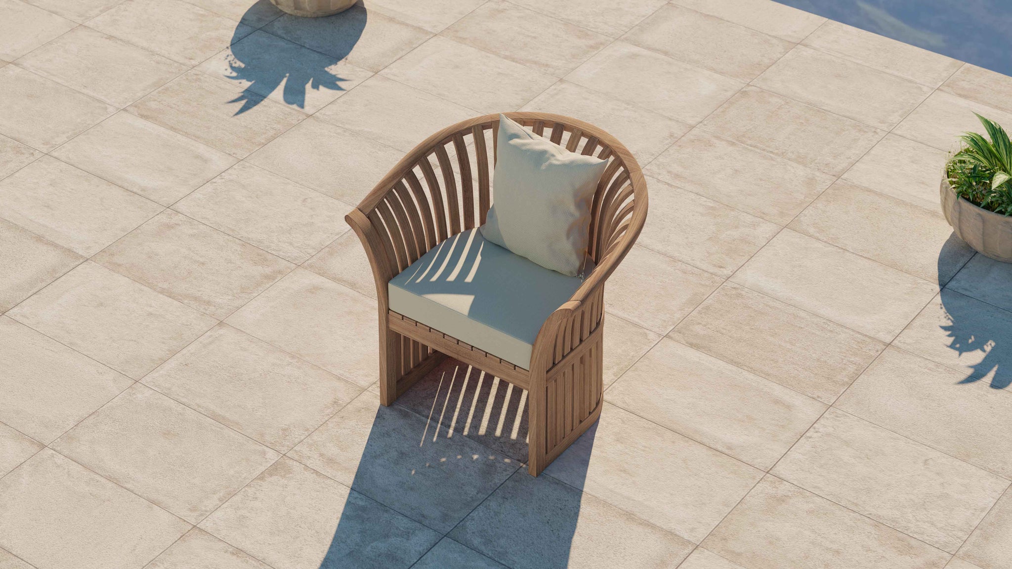 Ascot Teak Lounge Armchair with Cushions Overhead Perspective
