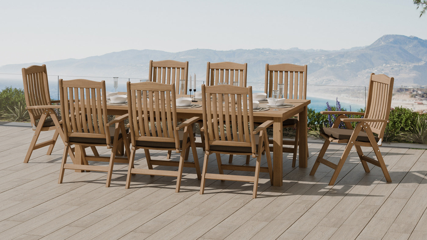 Teak Fixed Rectangular Garden Dining Table & Lymington Recliner Chairs