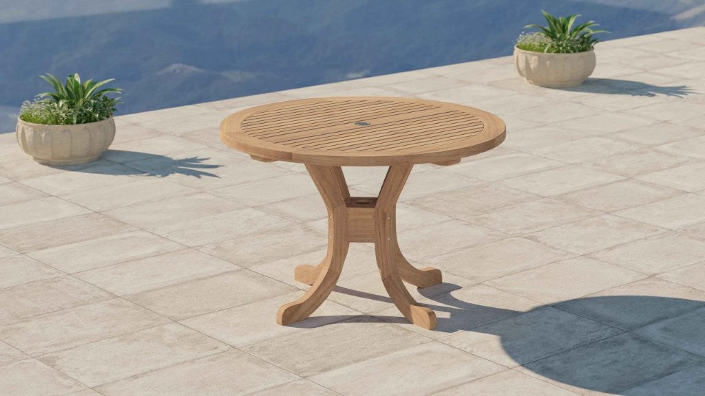Teak Pedestal Garden Table 120cm