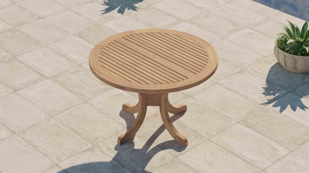 Teak Pedestal Garden Table 120cm Overhead Perspective