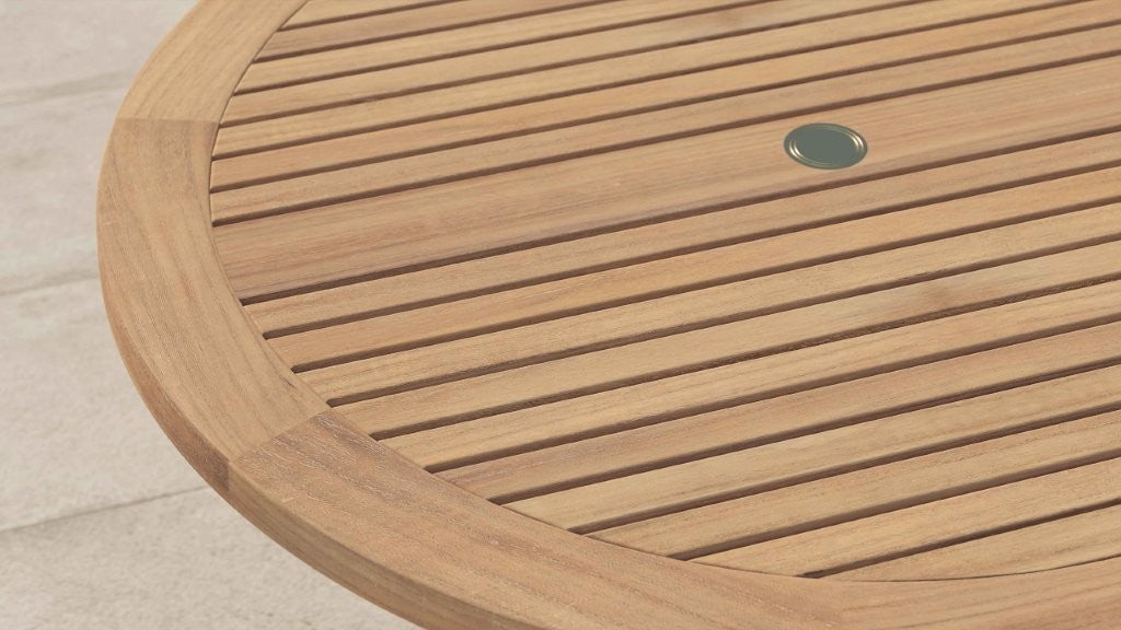 Teak Pedestal Garden Table Top Close Up