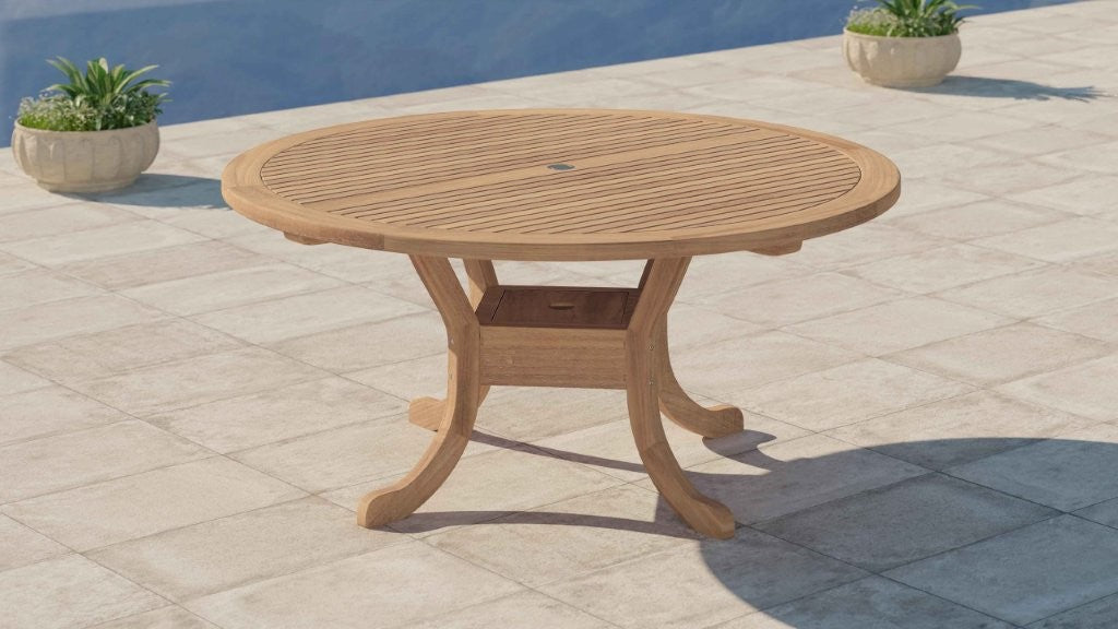 Teak Pedestal Garden Table 135cm