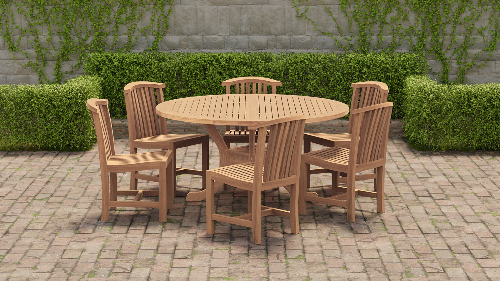 Teak Pedestal Garden Table with 6 Winchester Dining Chairs