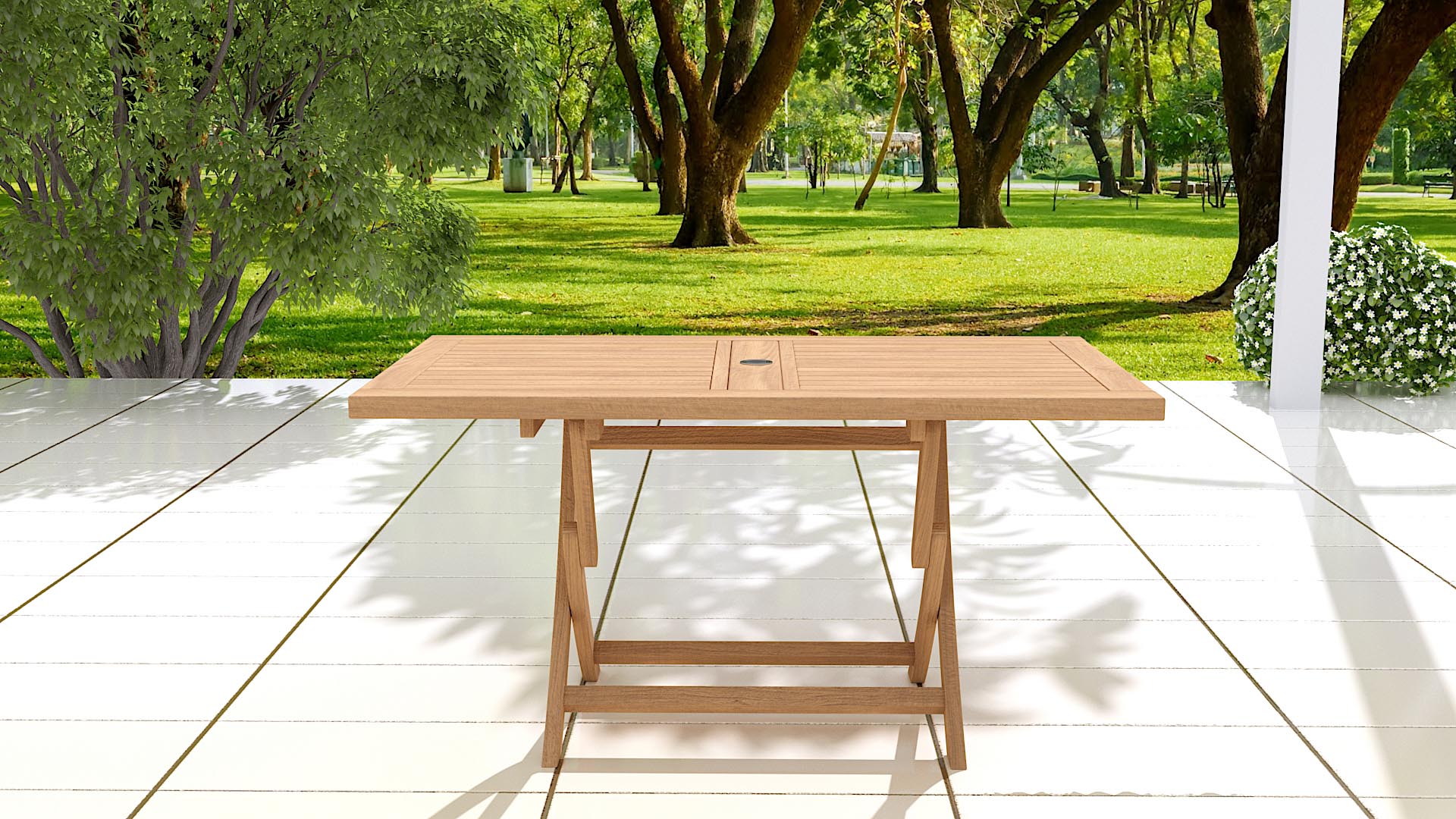Rectangular Folding Teak Garden Table  Front View