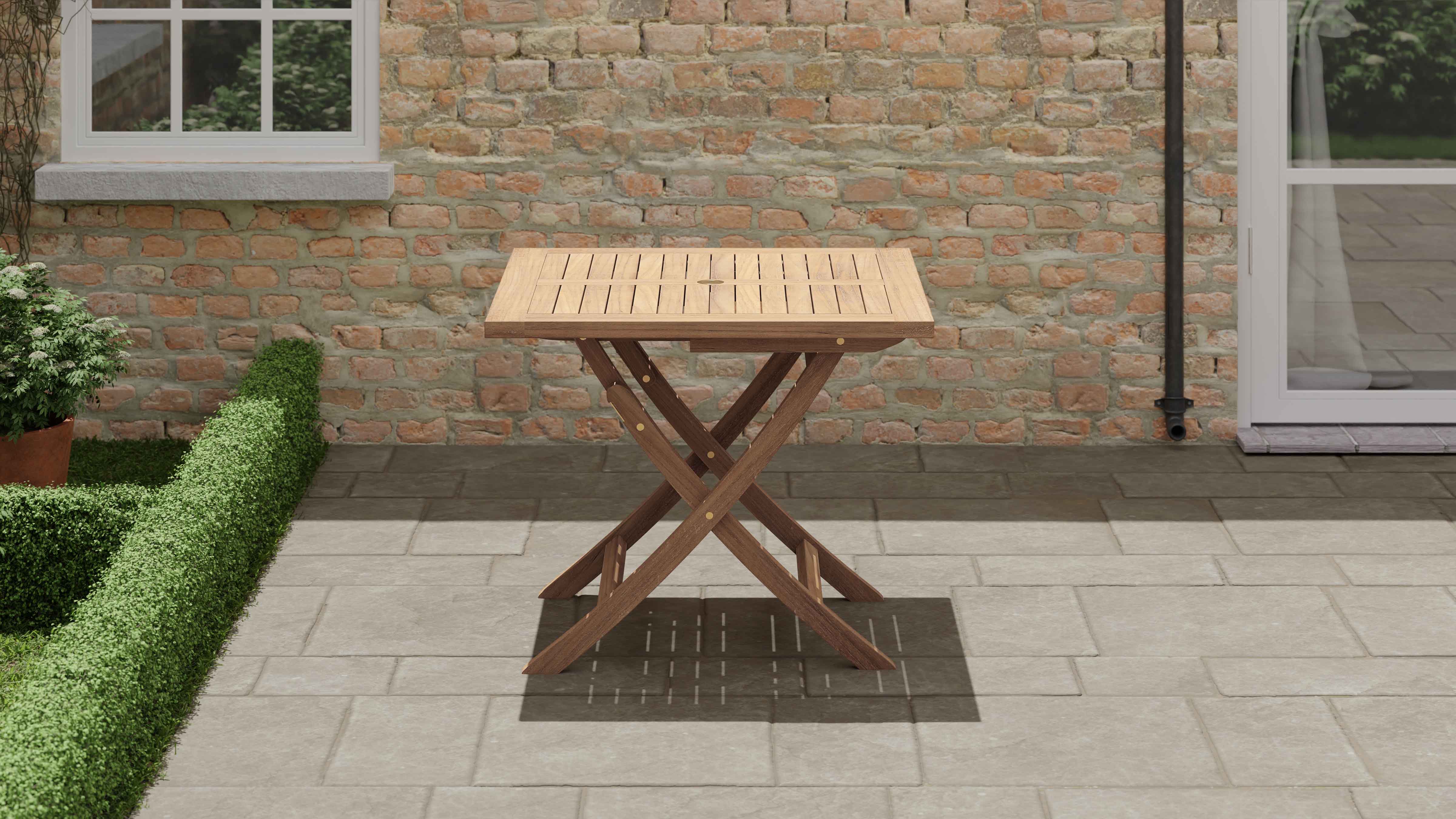 Square Folding Teak Garden Table Side View