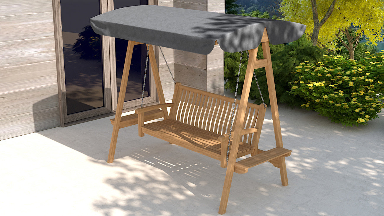 Teak Swing Seat with Graphite canopy angled view