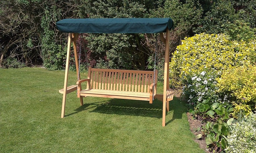 Teak Swing Seat with Green Canopy