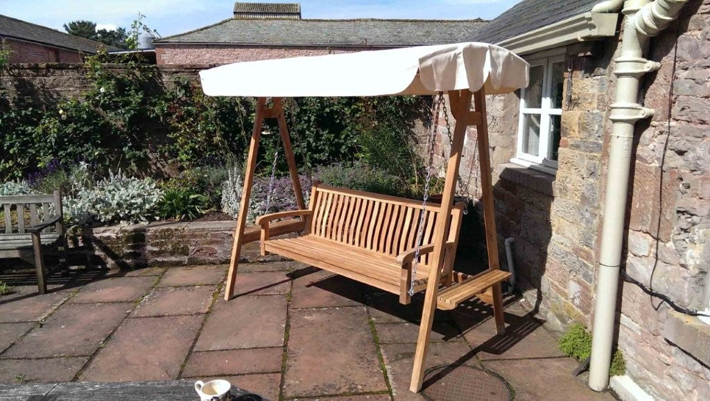 Teak Swing Seat with Ecru Canopy