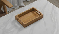 A Small Rectangular Teak Tray with Slotted Handle 30cm x 20cm