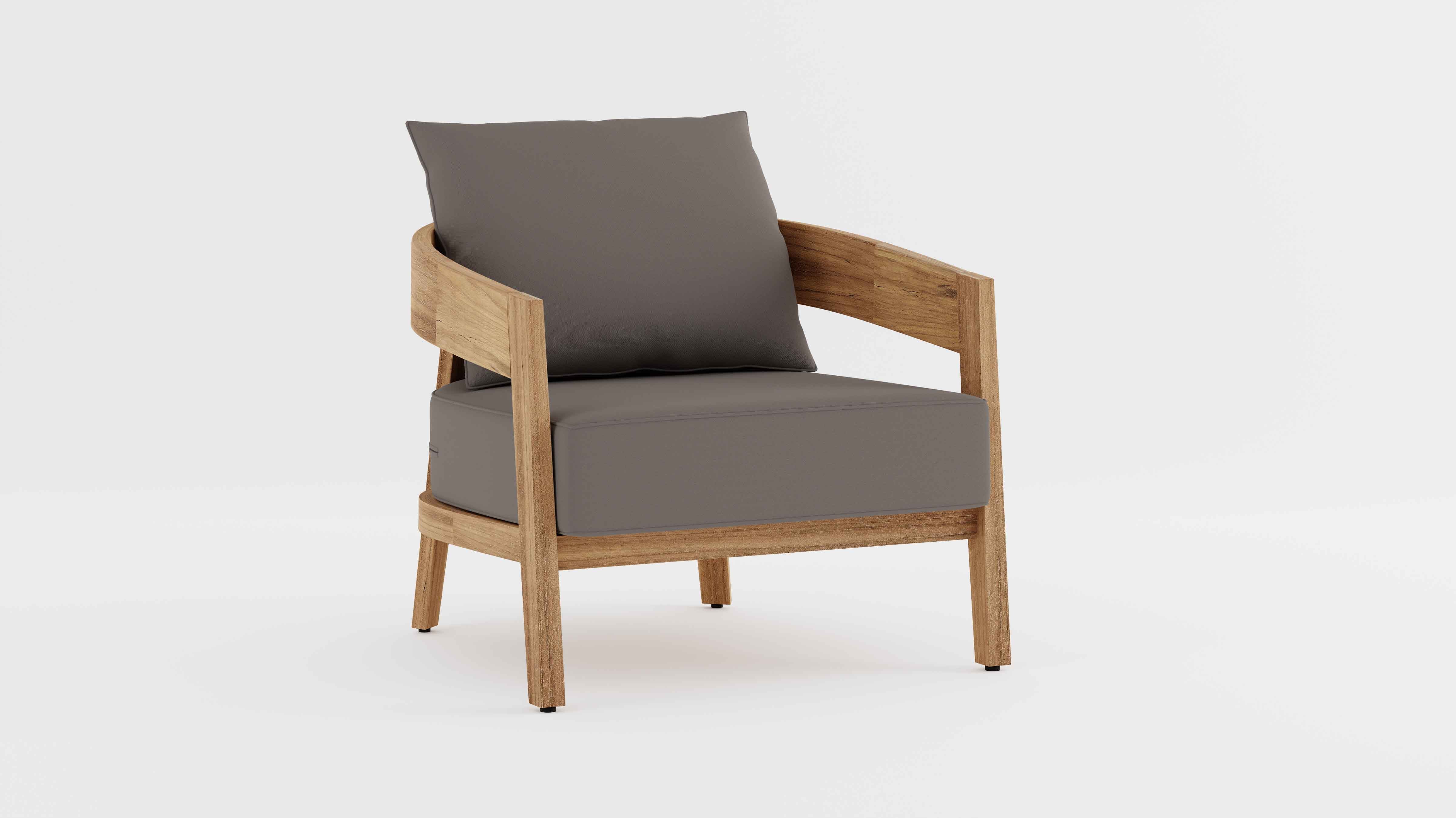 Windsor Teak Lounge Armchair with Light Grey Cushions