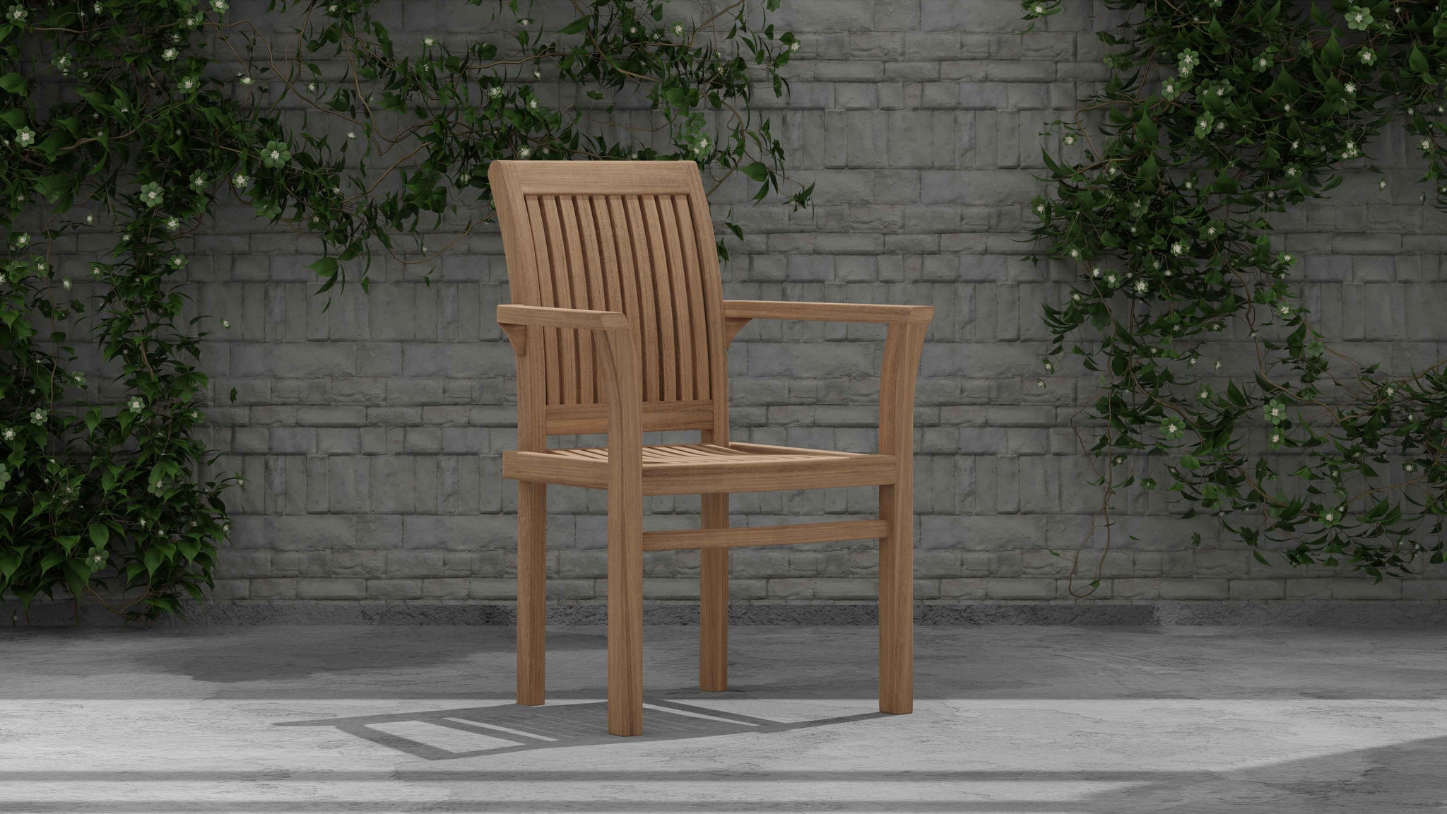Teak Wells Stacking Garden Carver Chair Front Angled View
