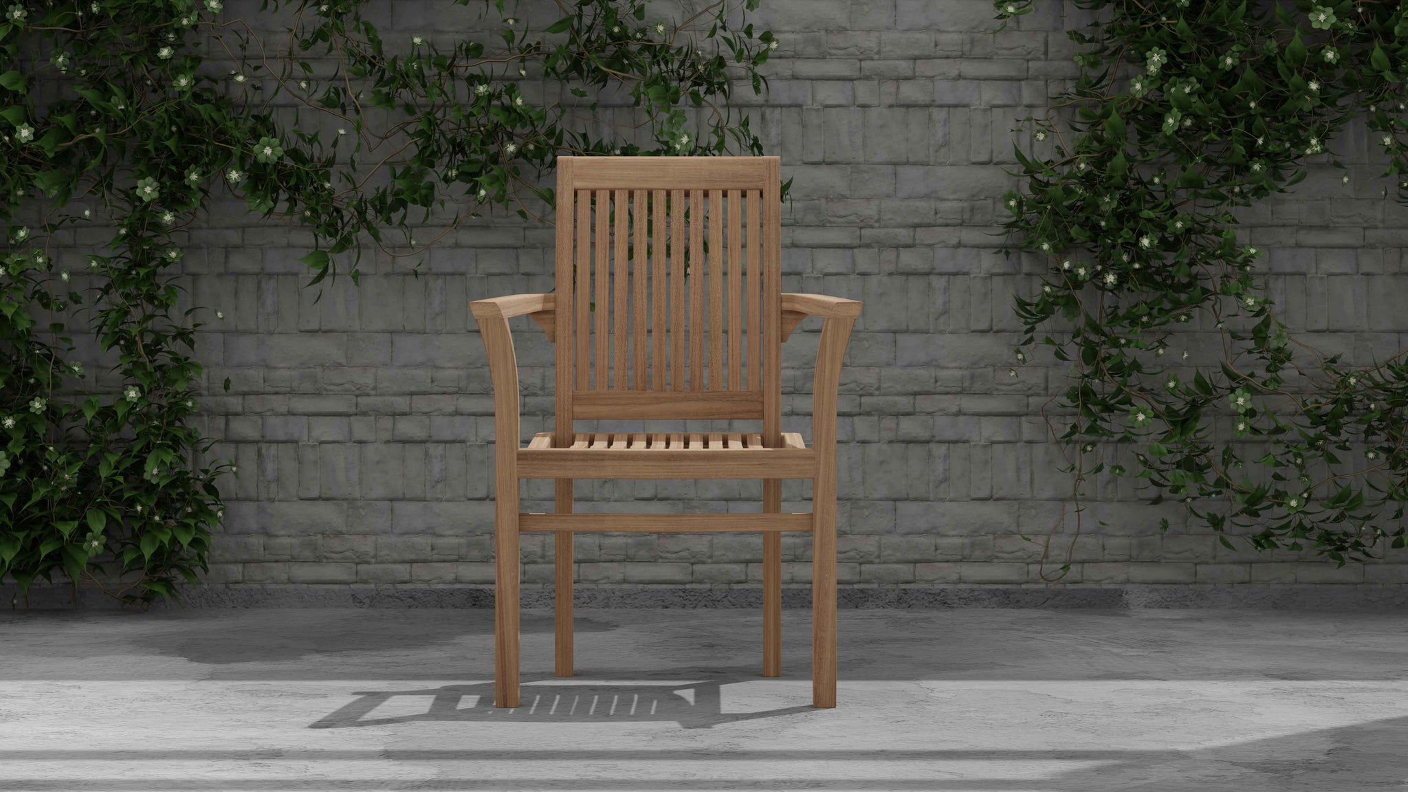 Teak Wells Stacking Garden Carver Chair Front View