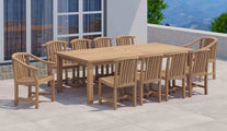 120 x 240cm Teak Fixed Rectangular Table with 2 Winchester Carver and 8 Dining Chairs Front Angled View