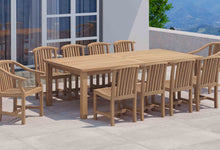 120 x 240cm Teak Fixed Rectangular Table with 2 Winchester Carver and 8 Dining Chairs Front Angled View