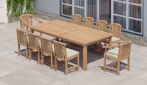 120 x 240cm Teak Fixed Rectangular Table with 2 Winchester Carver and 8 Dining Chairs with Ecru Cushions Overhead Perspective