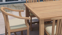 Teak Fixed Rectangular Table with Winchester Teak Carver & Dining Chair With Cushions Close Up Detail