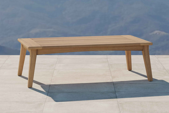 The Windsor Teak Rectangular Coffee Table Front Angled View