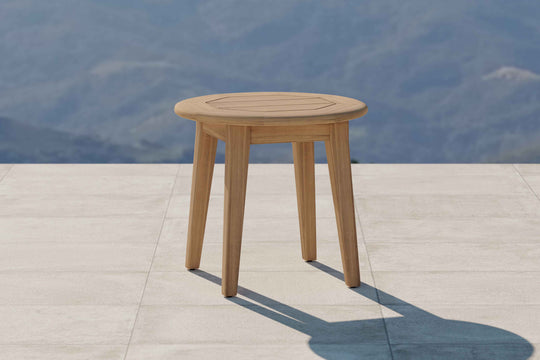 The Windsor Teak Round 55cm Diameter Side Table Front Angled View