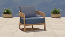 Windsor Teak Lounge Armchair Featuring Our Paris Range - Seat Cushion in Cornflower Back Cushion in Navy