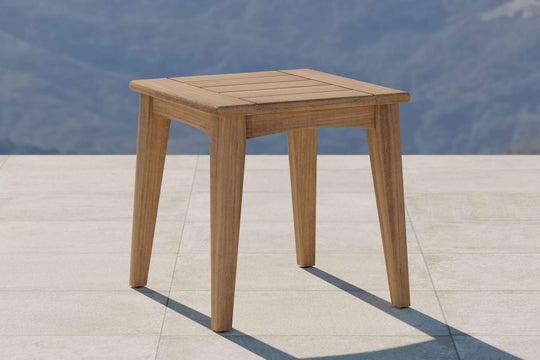 The Windsor Teak Square Side Table Front Angled View