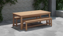 100 x 200cm Teak Fixed Rectangular Table with 2 Backless Benches Alternative View