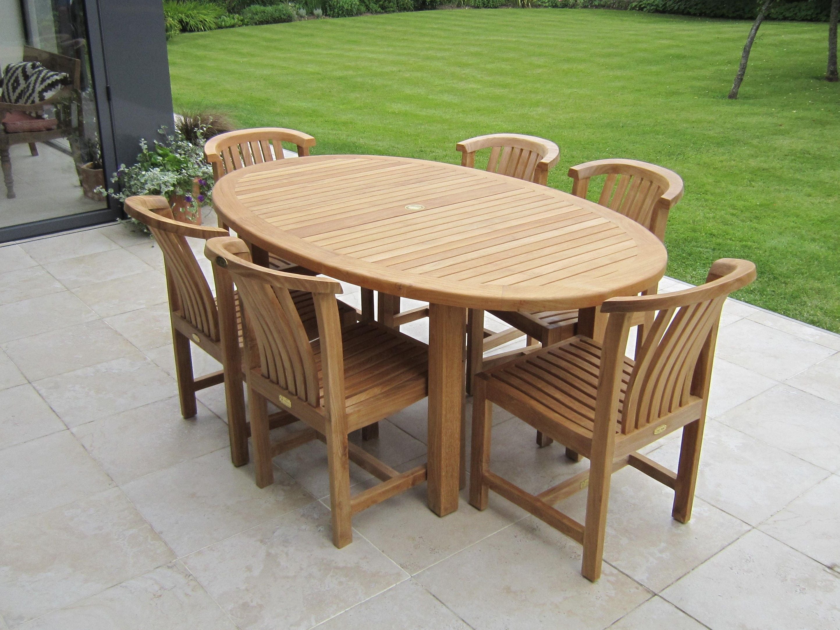 Teak Oval Garden Dining Table with Winchester Dining Chair Set