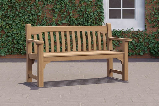 150cm York Commemorative Teak Bench Front Angled View
