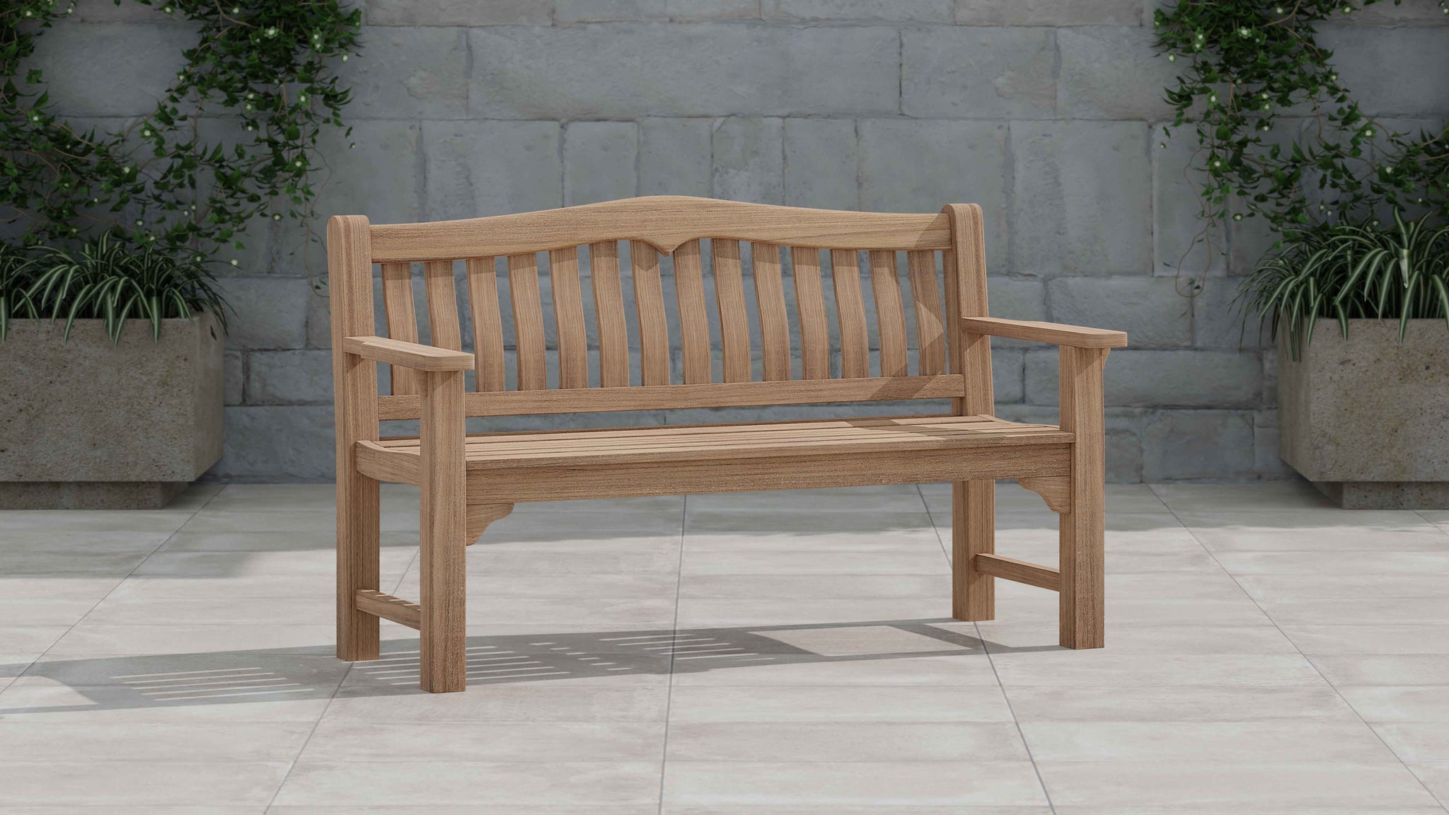 Hereford Teak Garden Bench 150cm 3 Seater Front Angled View