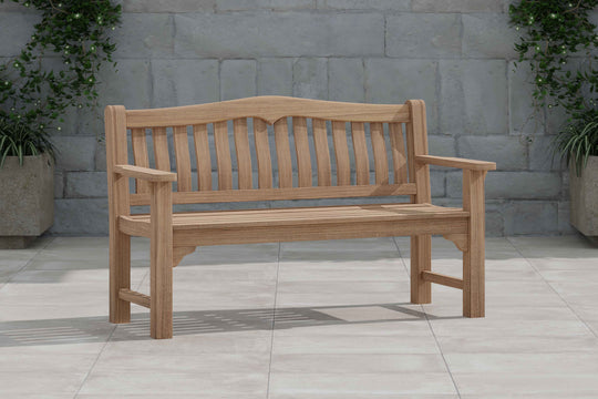 Hereford Teak Garden Bench 150cm 3 Seater Front Angled View