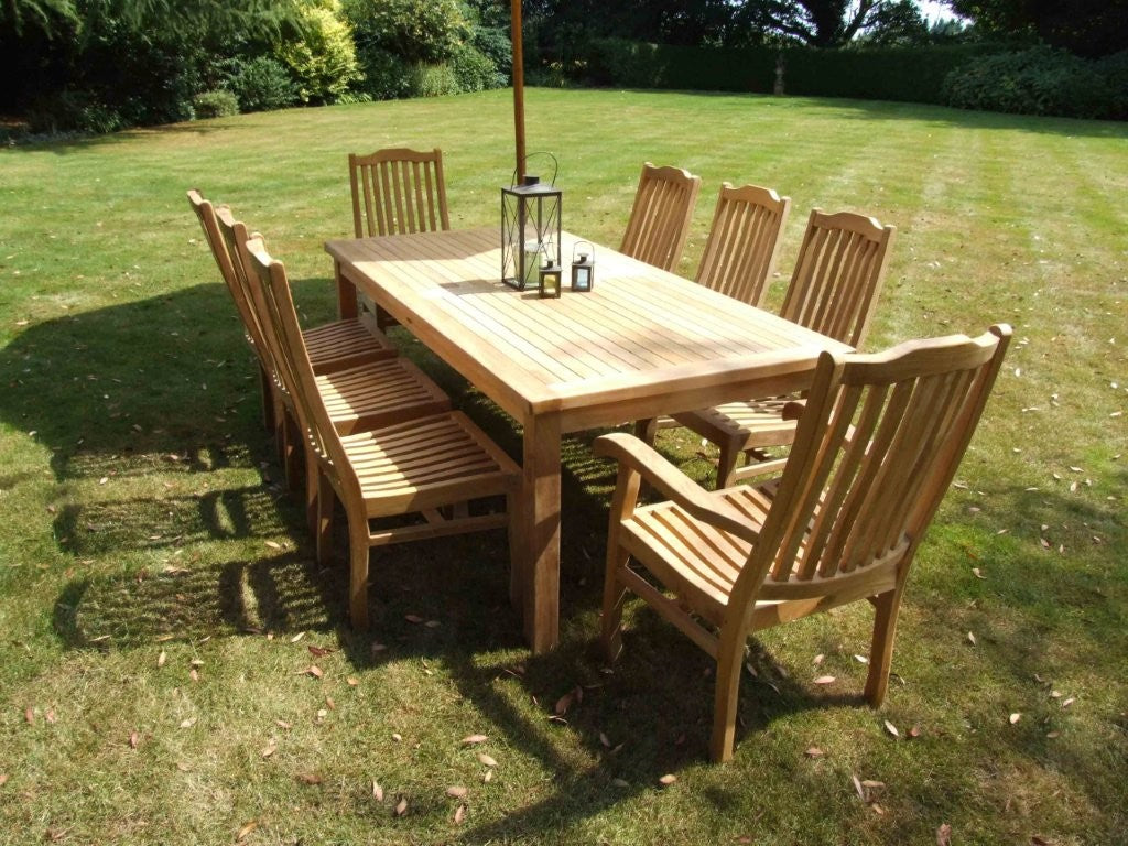120x240cm Teak Fixed Rectangular Table & Kensington Chairs