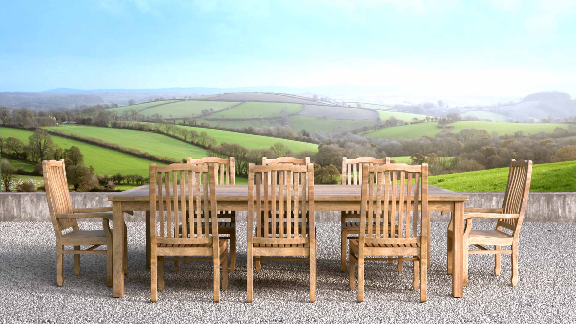 120x240cm Teak Fixed Rectangular Dining Table with Kensington 2 Carver & 6 Dining Chairs
