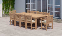120x240cm Teak Fixed Rectangular Table With Salisbury Carver & Dining Chairs with Ecru Cushions Front Angled View