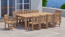 120x240cm Teak Fixed Rectangular Table With Salisbury Carver & Dining Chairs Front Angled View