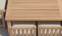 120x240cm Teak Fixed Rectangular Table With Salisbury Carver & Dining Chairs with Ecru Cushions Close Up Detail View