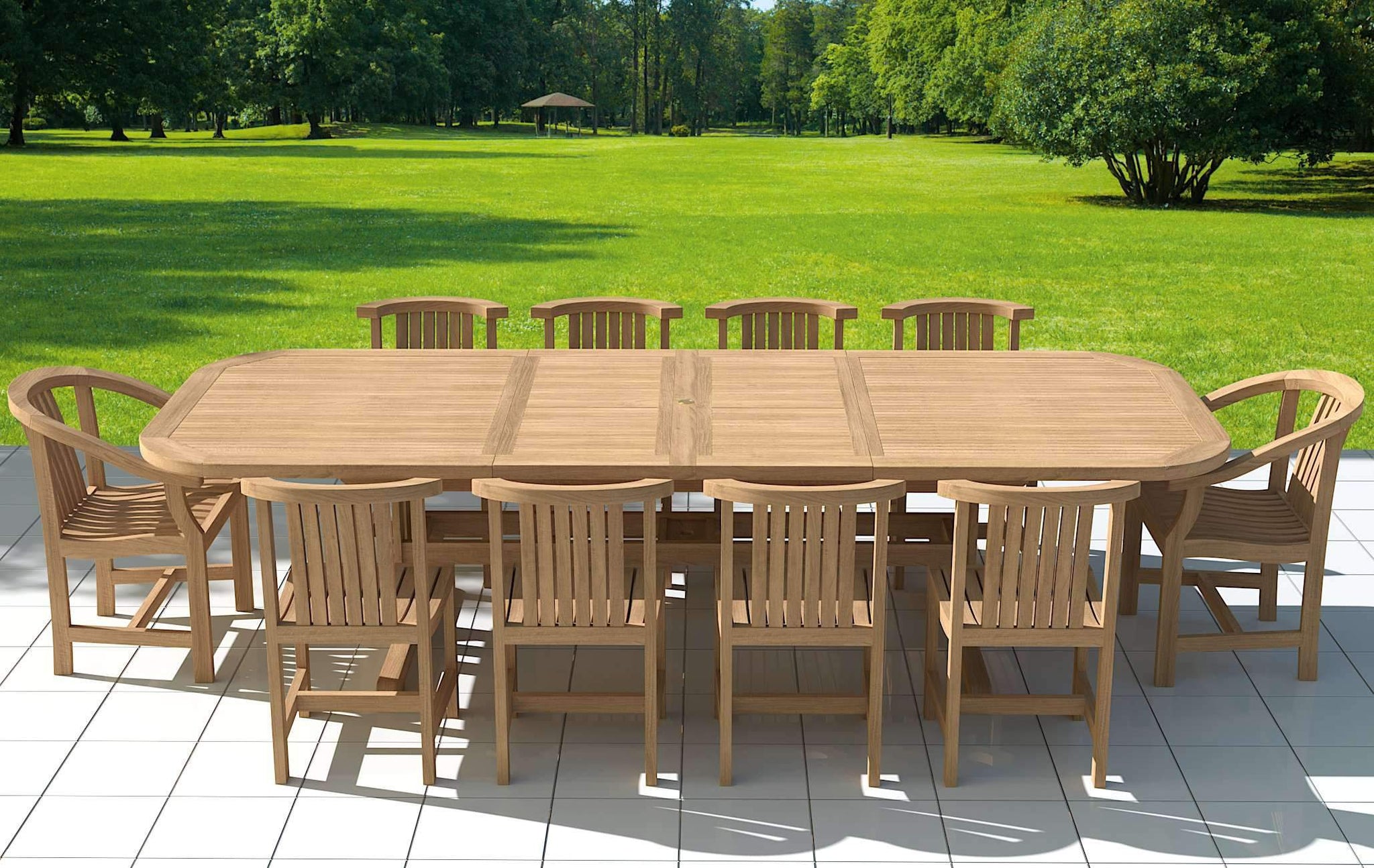 Garden Deluxe Extending 200-300cm (8 - 12 Seater) Teak Table & Chairs