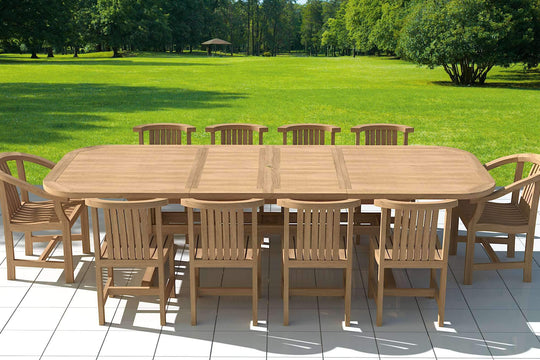 Garden Deluxe Extending 200-300cm (8 - 12 Seater) Teak Table & Chairs